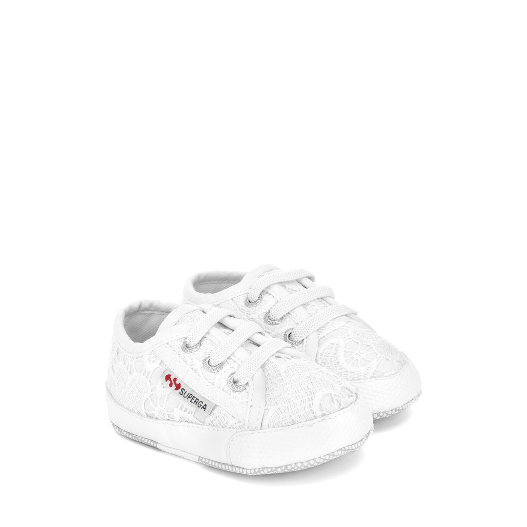 Sneakers basse bianche da bambina con tomaia in pizzo macramè main