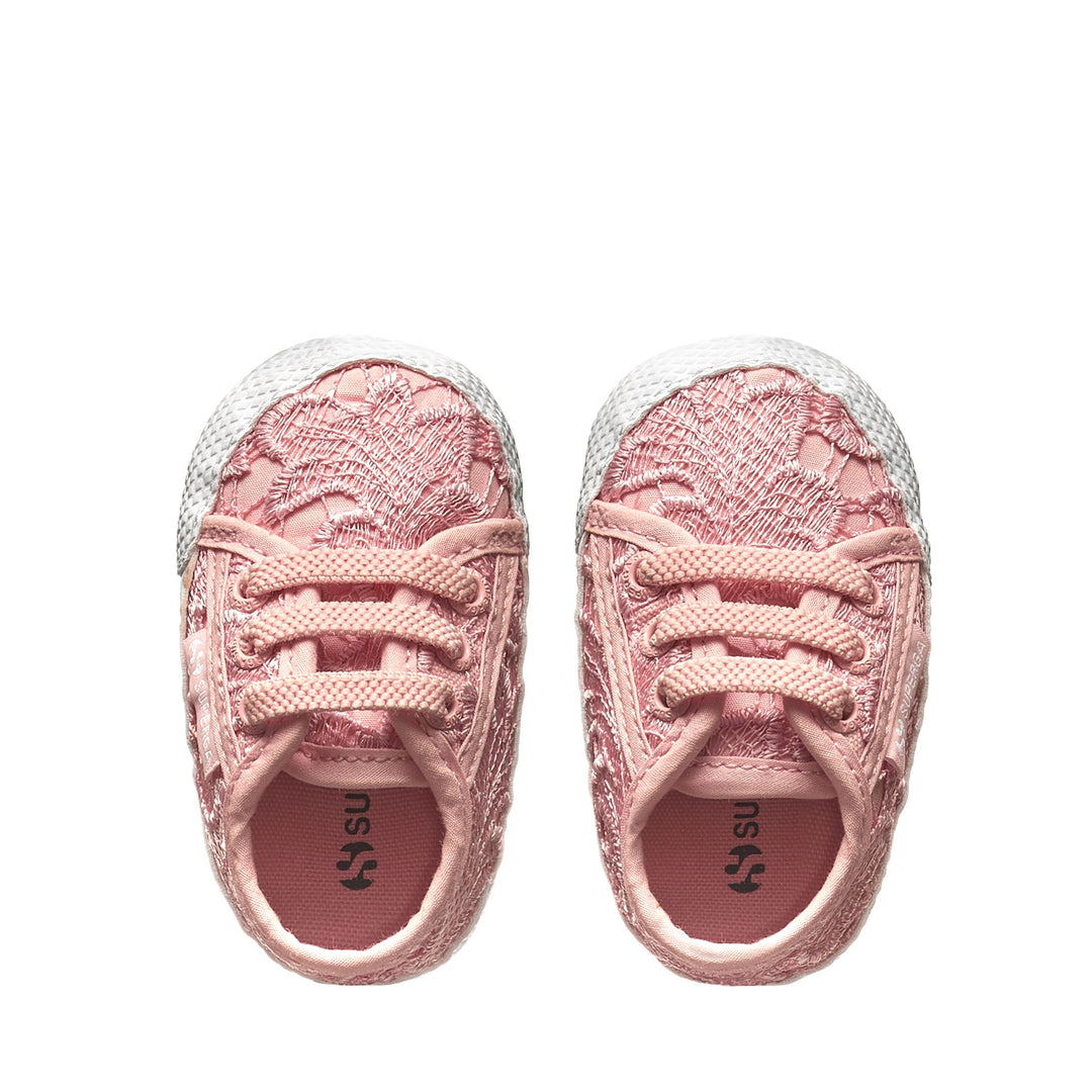 Sneakers basse da bambina rosa con tomaia in pizzo macramè main
