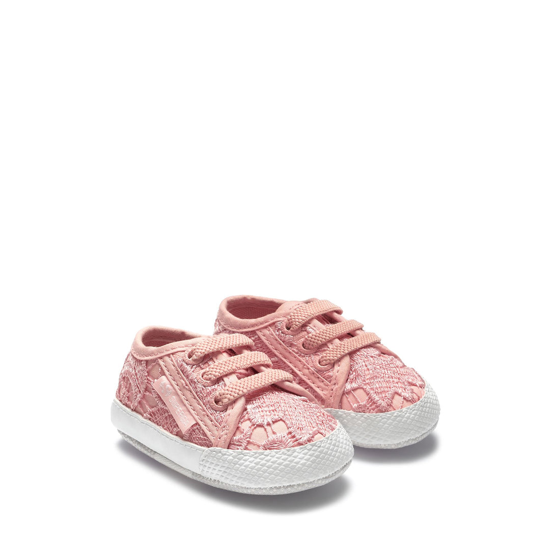 Sneakers basse da bambina rosa con tomaia in pizzo macramè main