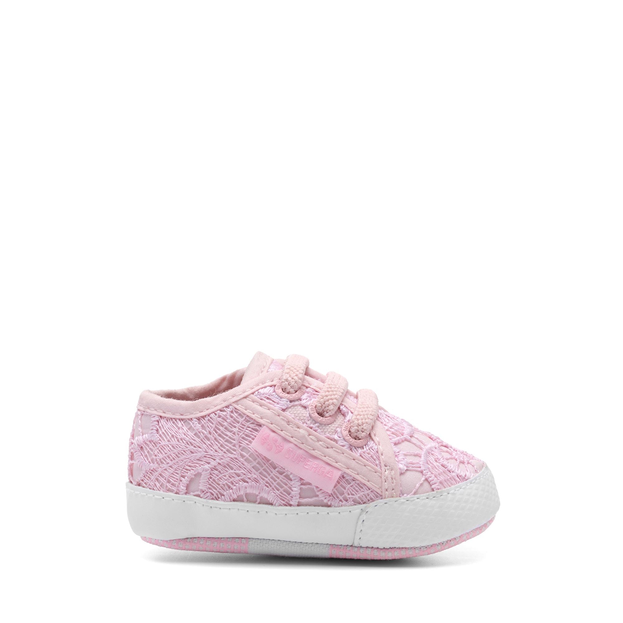 SUPERGA 4006-MACRAMEB - Sneakers Neonato In Pizzo Macramé, Modello 2750 Baby, Tomaia Bianca, Chiusura Con Lacci Elastici