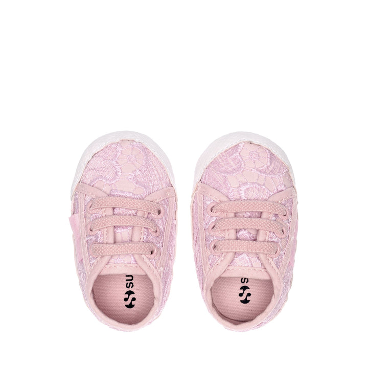 Sneakers basse rosa da bambina con tomaia in pizzo macramè 4