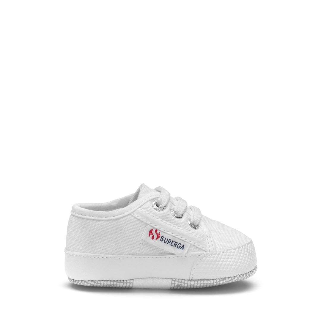 Sneakers basse bianche per bambini con tomaia in cotone 01