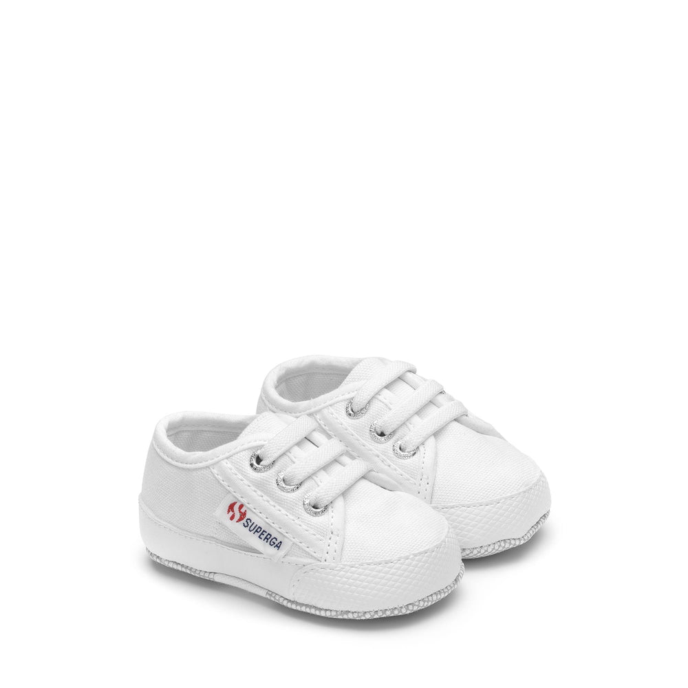 Sneakers basse bianche per bambini con tomaia in cotone 02