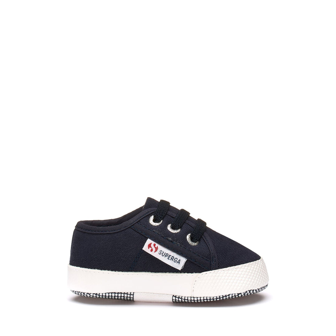 Sneakers basse per bambini in blu con tomaia in cotone 01