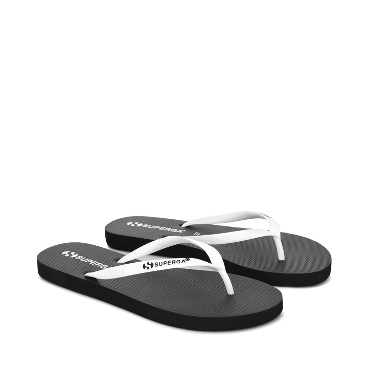 Slippers Woman 4121 FLIP FLOPS Flip-Flop BLACK-WHITE Dressed Front (jpg Rgb)	
