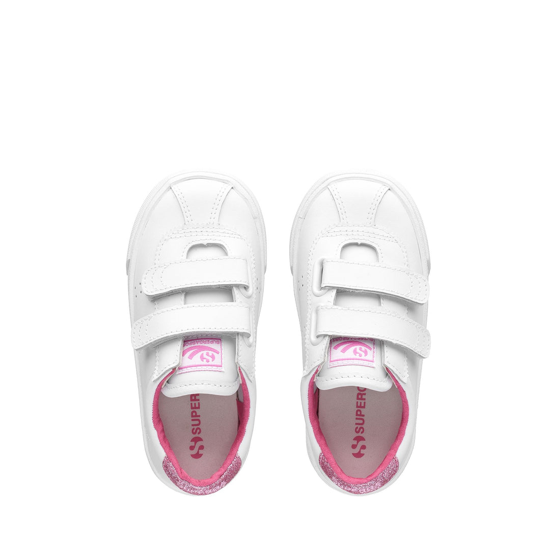 Sneakers Girl 2843 KIDS CLUB S STRAPS LEATHER GLITTER HEELTAB Low Cut WHITE-ROSE Dressed Back (jpg Rgb)		