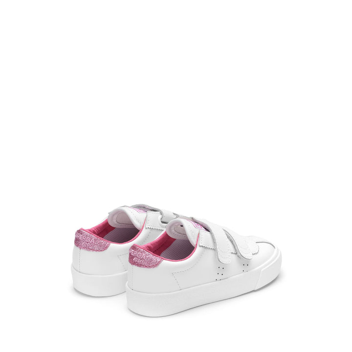 Sneakers Girl 2843 KIDS CLUB S STRAPS LEATHER GLITTER HEELTAB Low Cut WHITE-ROSE Dressed Side (jpg Rgb)		