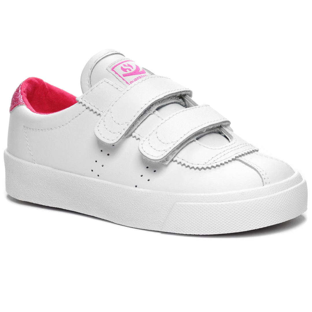 Sneakers Girl 2843 KIDS CLUB S STRAPS LEATHER GLITTER HEELTAB Low Cut WHITE-ROSE Detail Double				