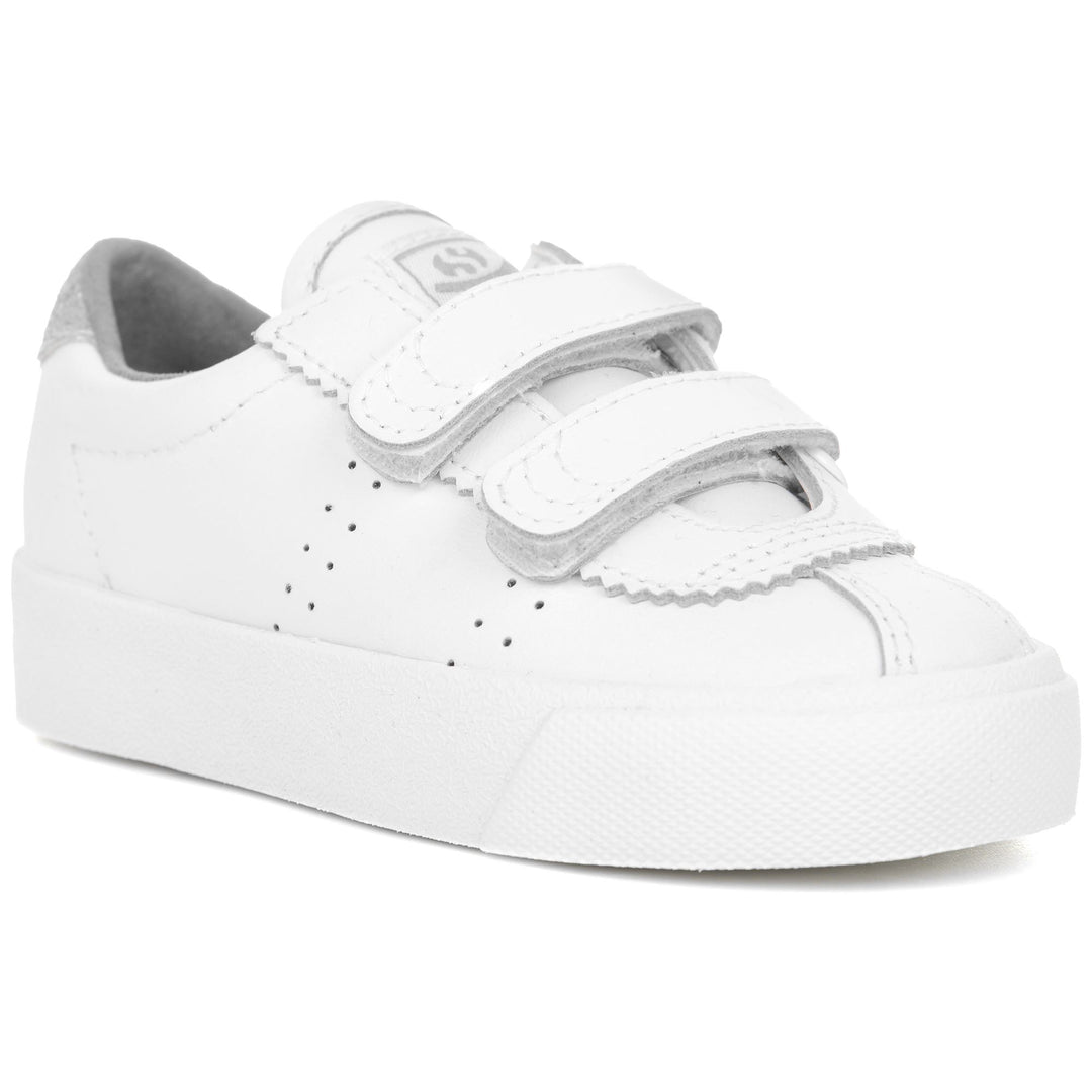 Sneakers Girl 2843 KIDS CLUB S STRAPS LEATHER GLITTER HEELTAB Low Cut WHITE-SILVER Detail Double				