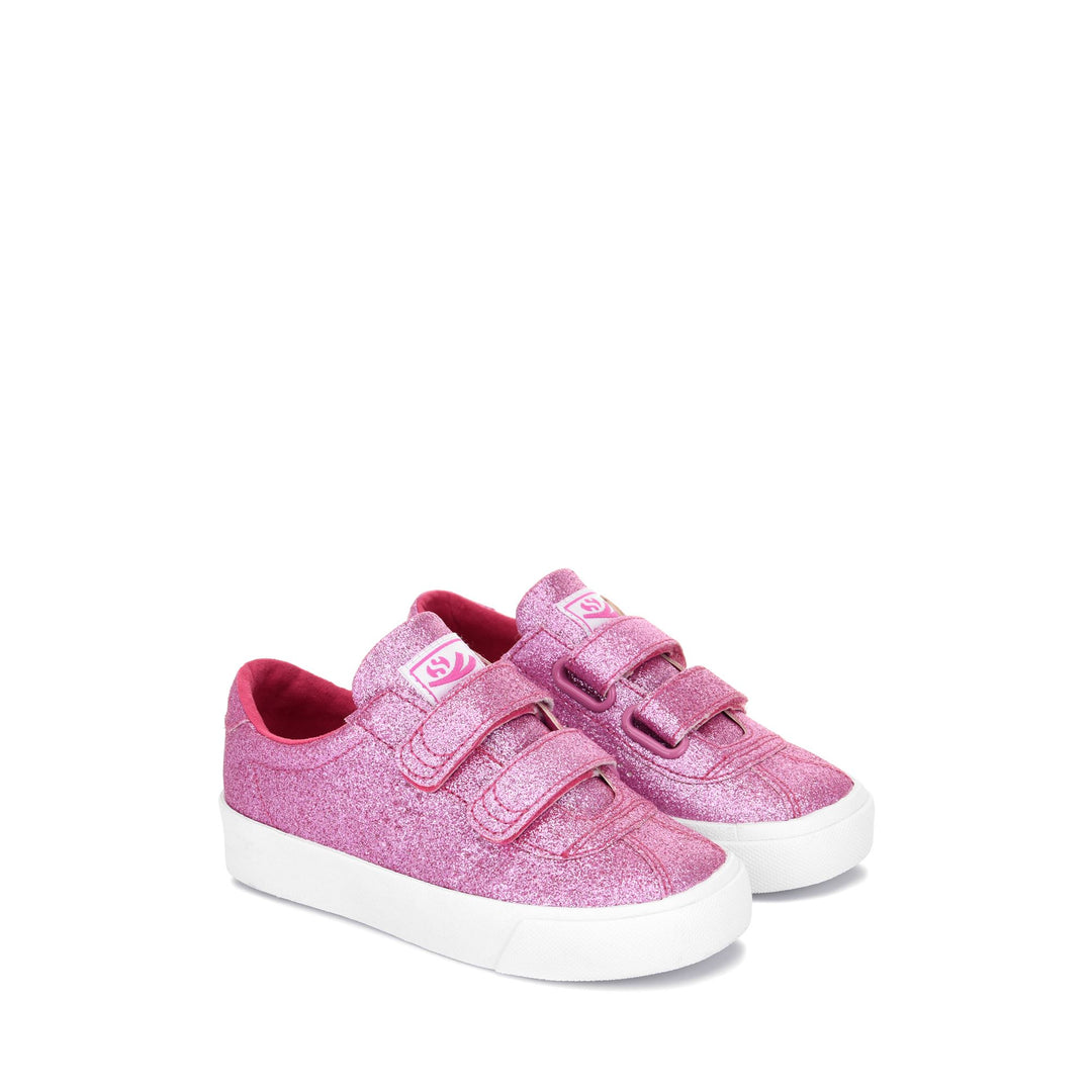 Sneakers Girl 2843 KIDS CLUB S STRAPS GLITTER Low Cut ROSE Dressed Front (jpg Rgb)	