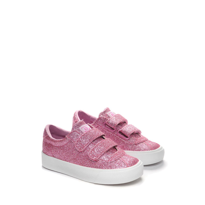 Sneakers Girl 2843 KIDS CLUB S STRAPS GLITTER Low Cut PINK MAUVE Dressed Front (jpg Rgb)	