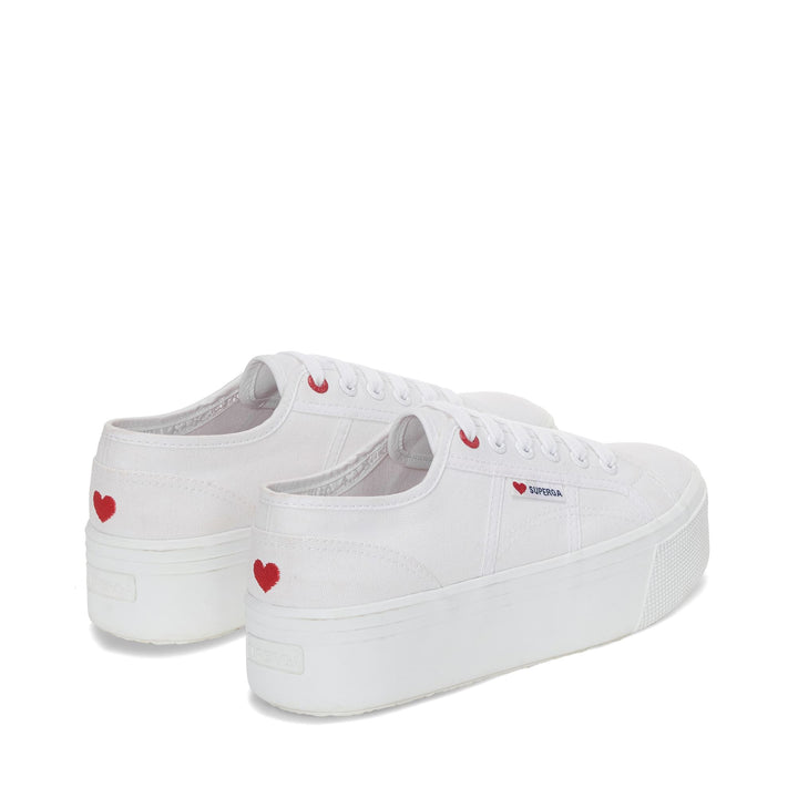 Lady Shoes Woman 2790 LITTLE HEART EMBROIDERY Wedge WHITE-RED HEART Dressed Side (jpg Rgb)		