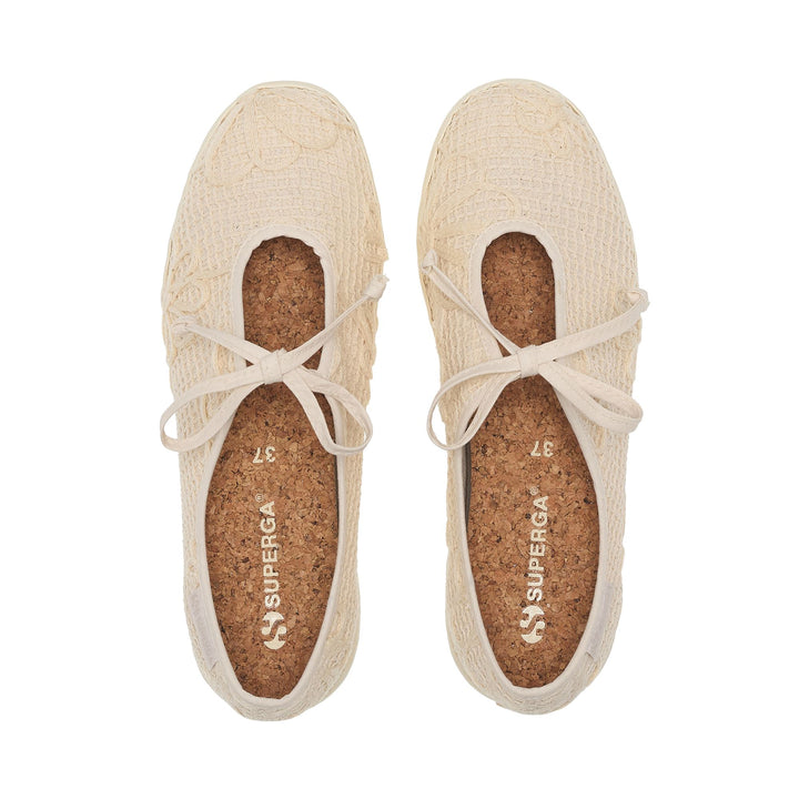 Beigefarbene Ballerinas für Damen mit Obermaterial aus Baumwolle 4