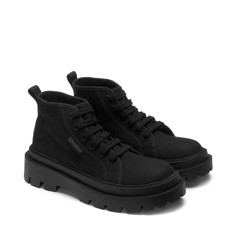 Stivaletti da donna total black con tomaia in cotone 02