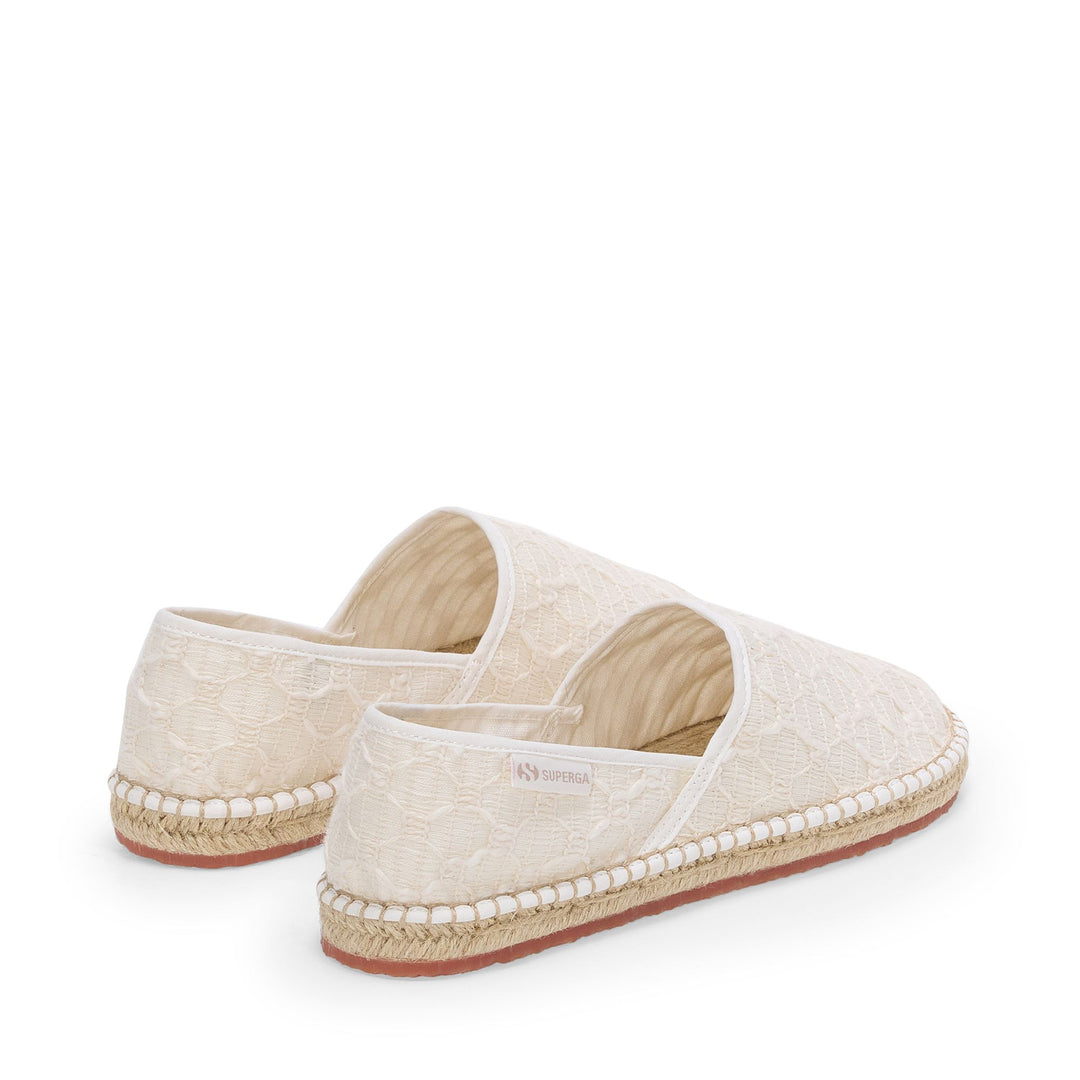 Weiße Damen-Espadrilles mit niedrigem Absatz und gehäkeltem Baumwoll-Obermaterial main