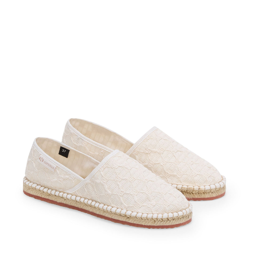 Weiße Damen-Espadrilles mit niedrigem Absatz und gehäkeltem Baumwoll-Obermaterial main