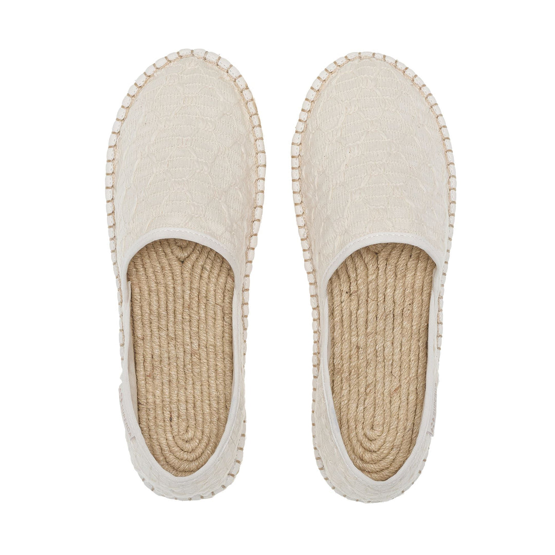 Weiße Damen-Espadrilles mit niedrigem Absatz und gehäkeltem Baumwoll-Obermaterial main