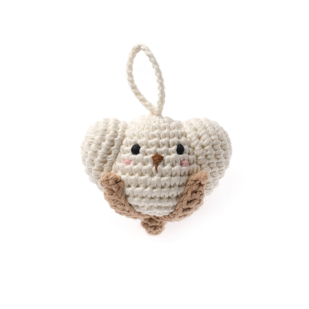 Llavero unisex blanco con diseño de juguete y tejido de algodón a crochet. 01