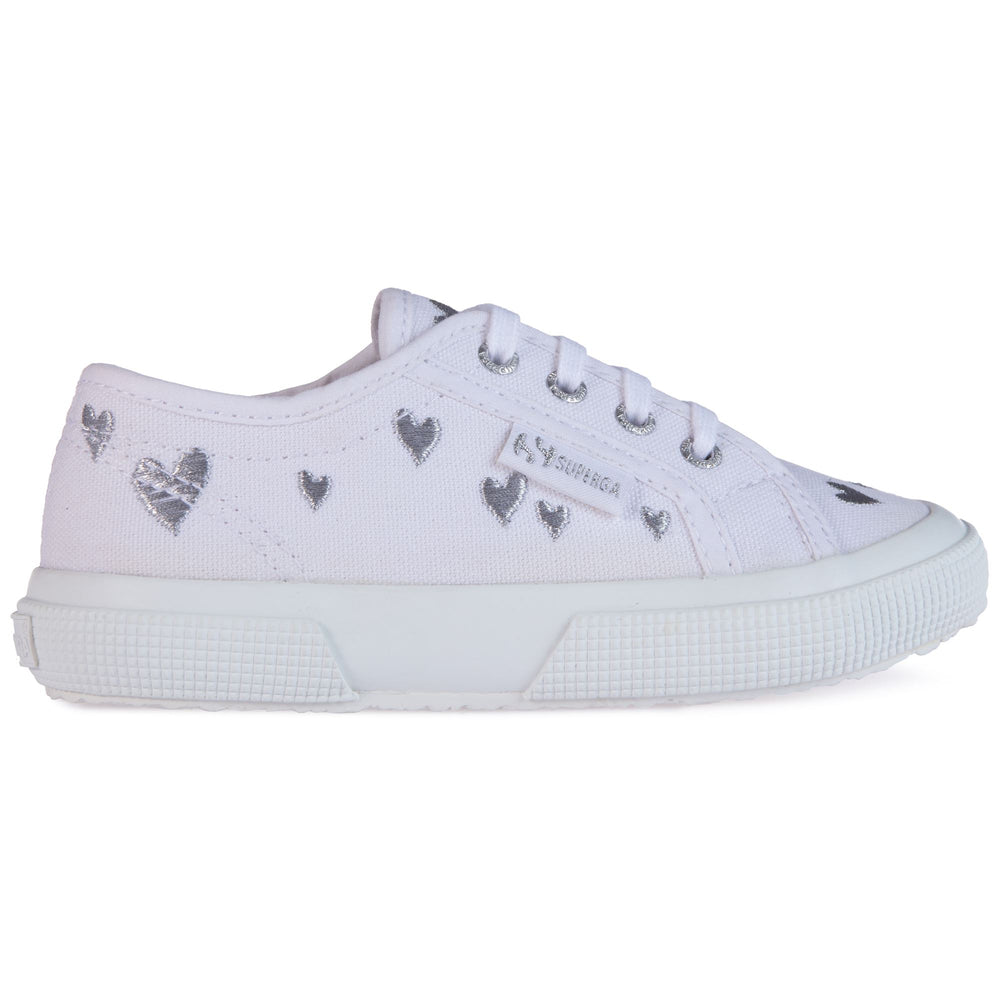 Le Superga Girl 2750 KIDS HEARTS EMBROIDERY Sneaker WHITE-SILVER HEARTS Dressed Front (jpg Rgb)	