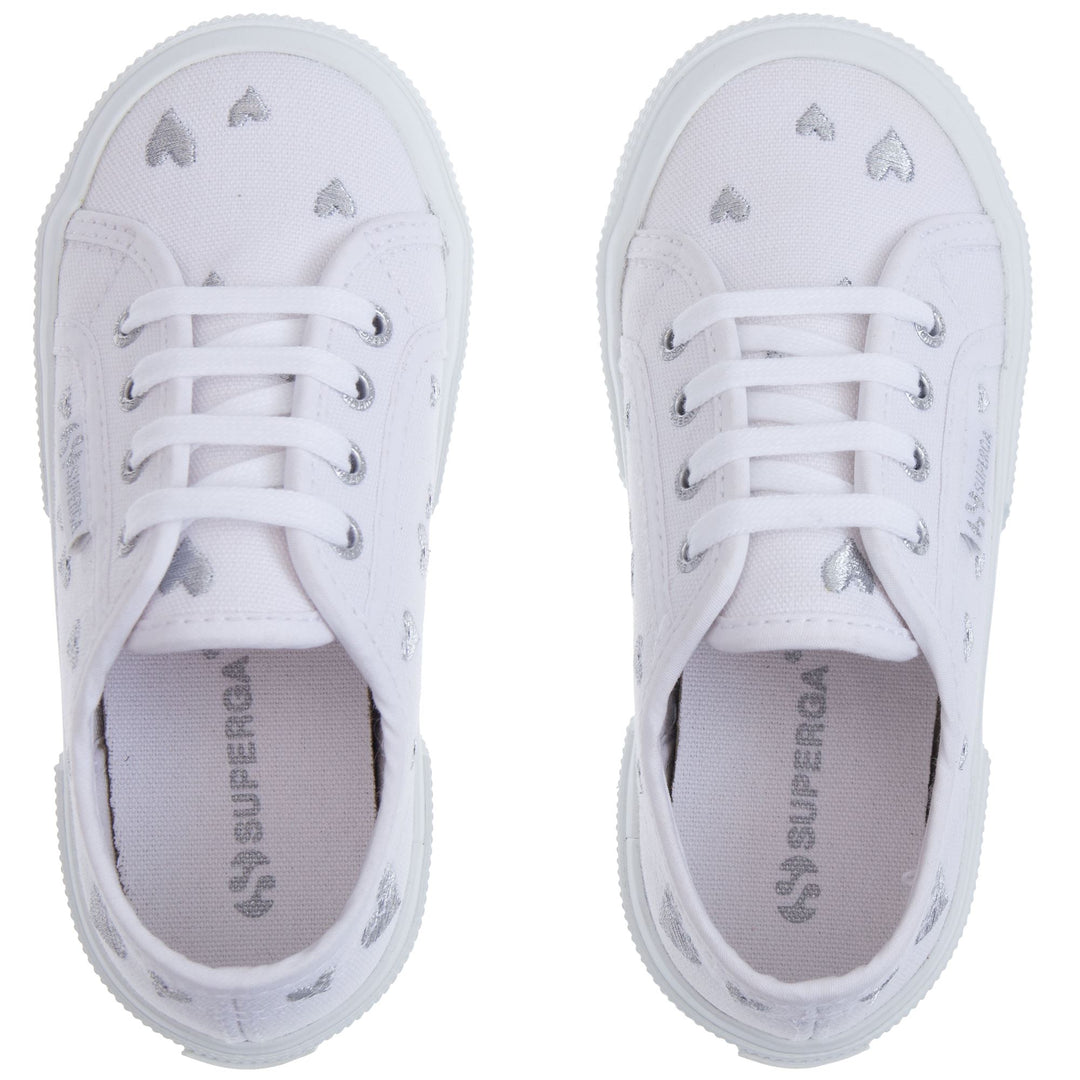 Le Superga Girl 2750 KIDS HEARTS EMBROIDERY Sneaker WHITE-SILVER HEARTS Dressed Back (jpg Rgb)		