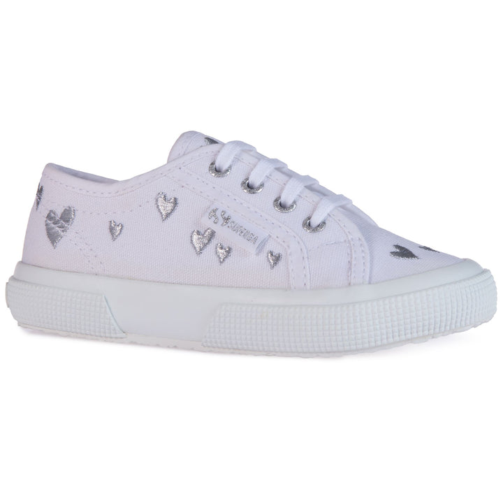 Le Superga Girl 2750 KIDS HEARTS EMBROIDERY Sneaker WHITE-SILVER HEARTS Detail Double				