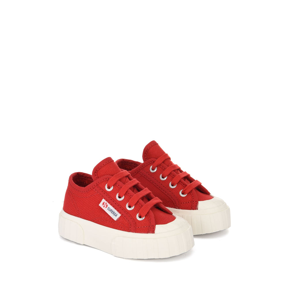 Sneakers Kid unisex 2630 KIDS STRIPE Low Cut RED FLAME-F AVORIO Dressed Front (jpg Rgb)	