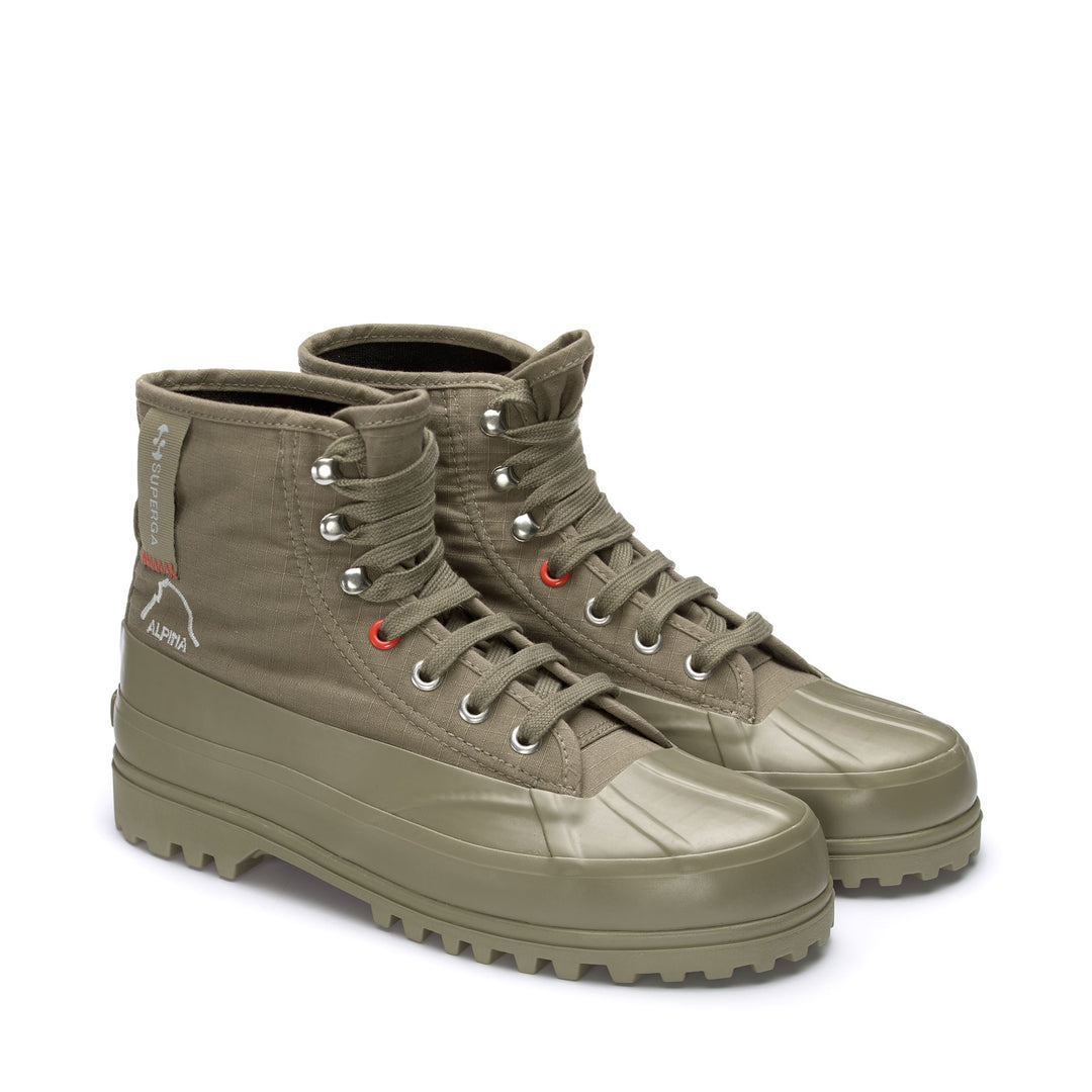 Ankle Boots Unisex 2481 ALPINA RIPSTOP Laced GREEN SAFARI-ORANGE TOMATO Dressed Front (jpg Rgb)	