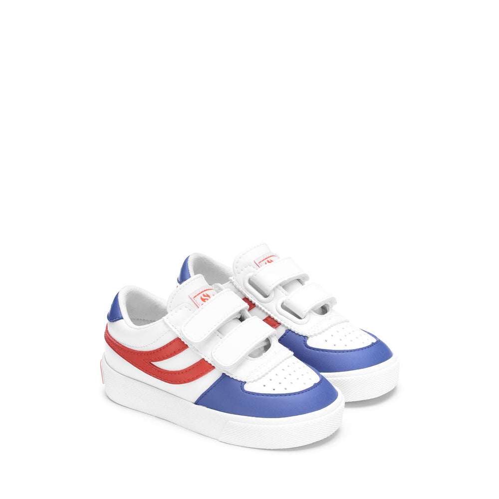 Sneakers Kid unisex 2846 KIDS SEATTLE STRAPS VEGAN MATERIAL Low Cut WHITE-ORANGE TOMATO-BLUE COLD Dressed Front (jpg Rgb)	