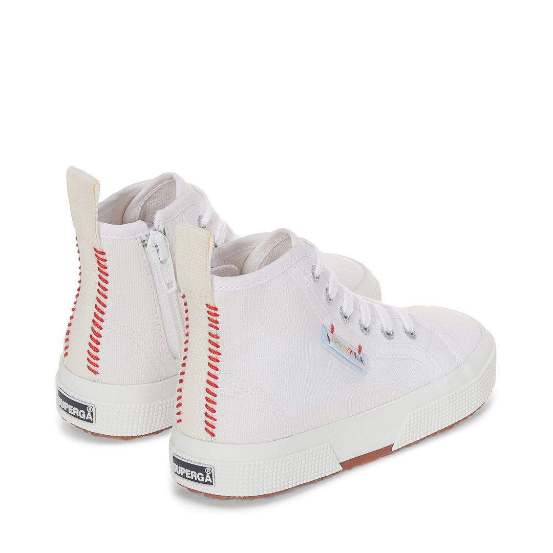 Le Superga Girl 2709 KIDS FUNNY LABEL Sneaker WHITE-MULTICOLOR LABEL RAINBOW Dressed Side (jpg Rgb)		