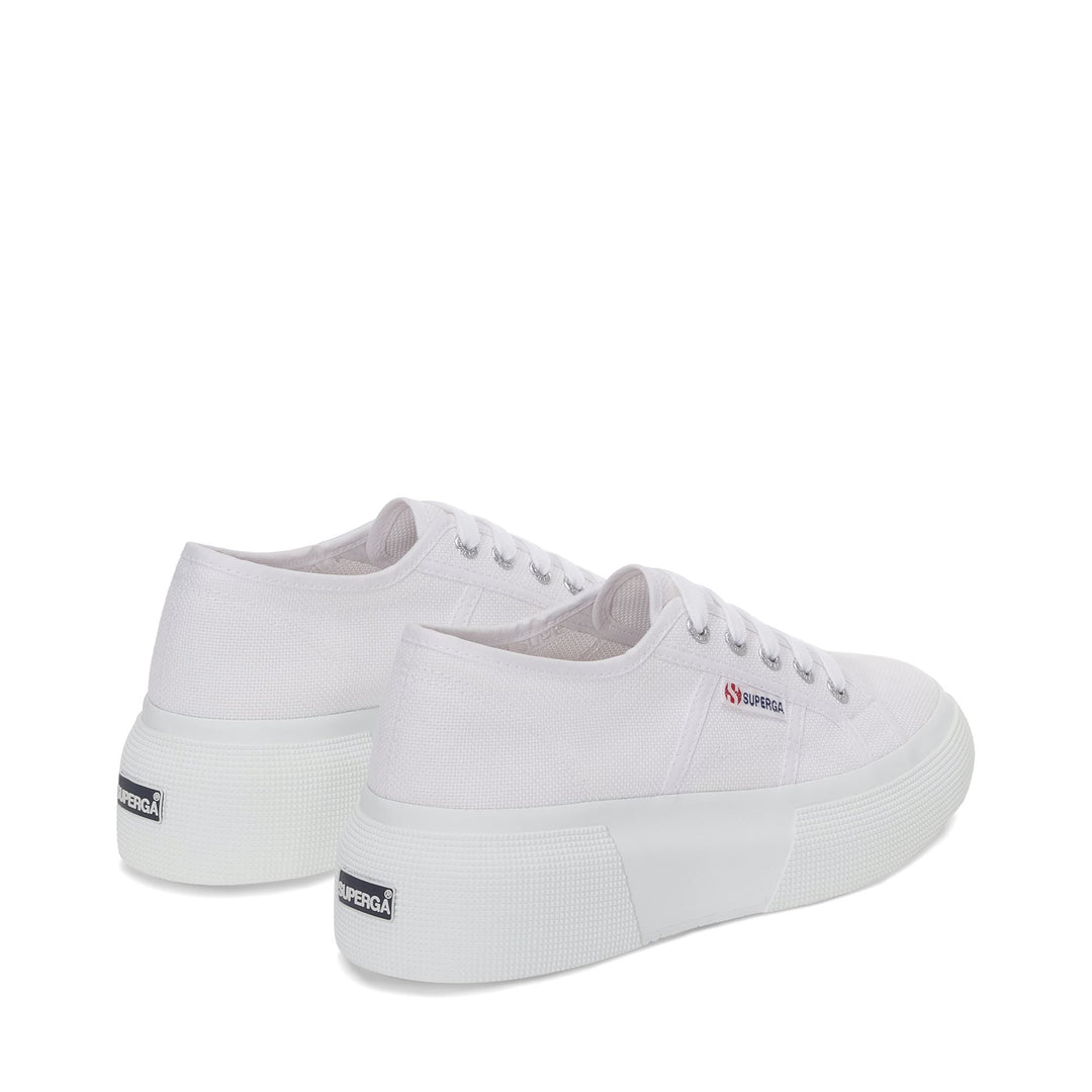 Sneakers bianche con zeppa da donna e tomaia in cotone main
