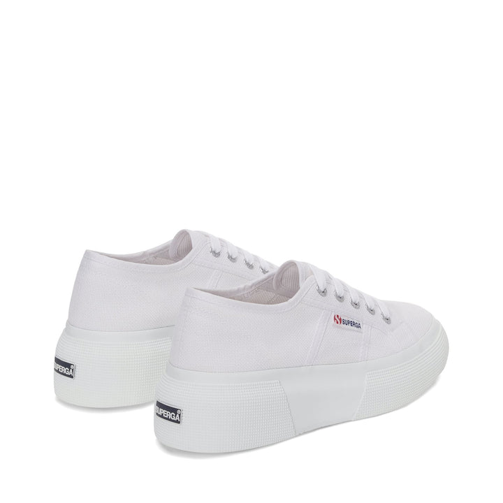 Sneakers bianche con zeppa da donna e tomaia in cotone 3