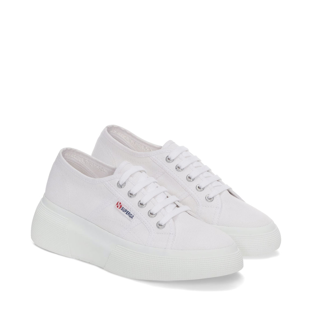 Sneakers bianche con zeppa da donna e tomaia in cotone main