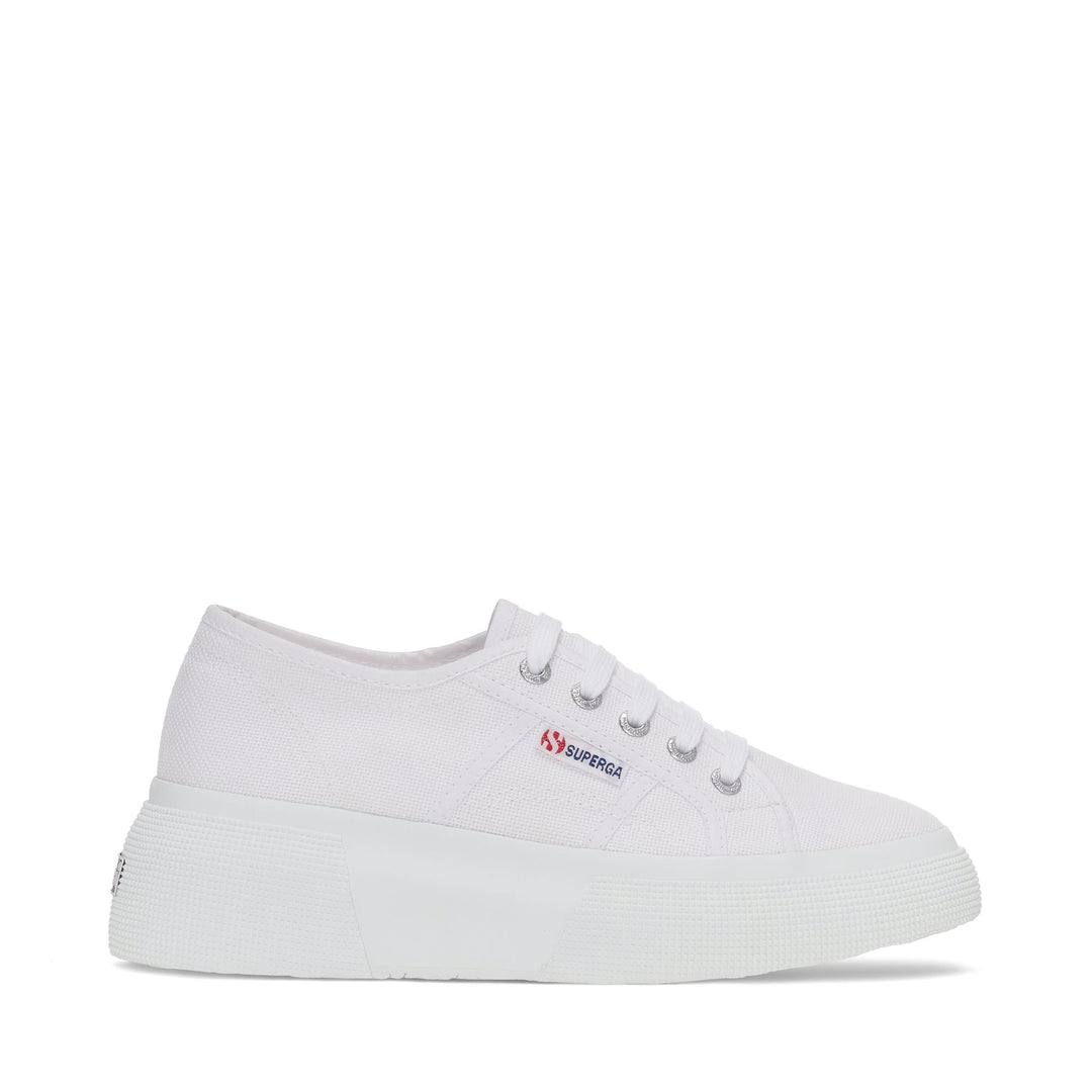Woman's Wedge White Sneakers with Cotton Upper 01