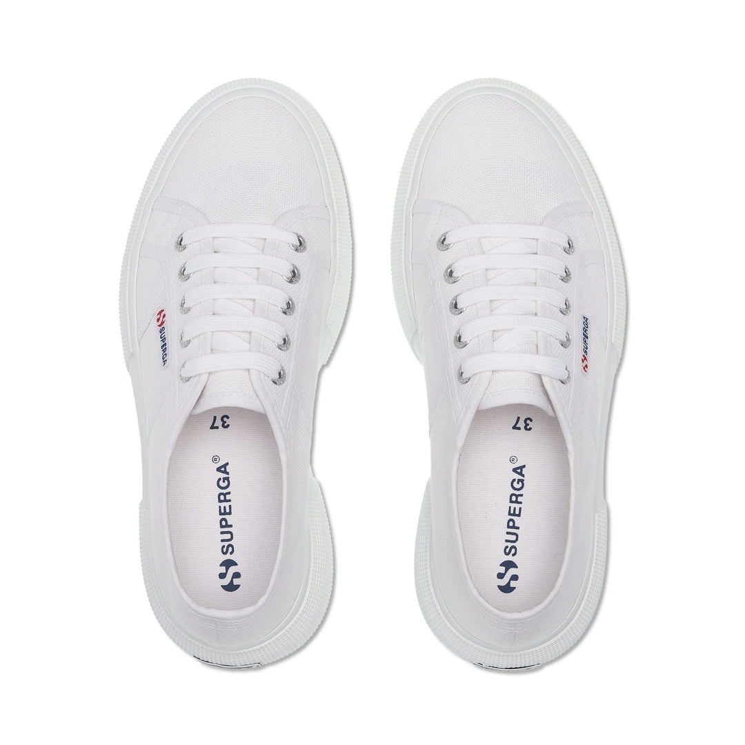 Sneakers bianche con zeppa da donna e tomaia in cotone main