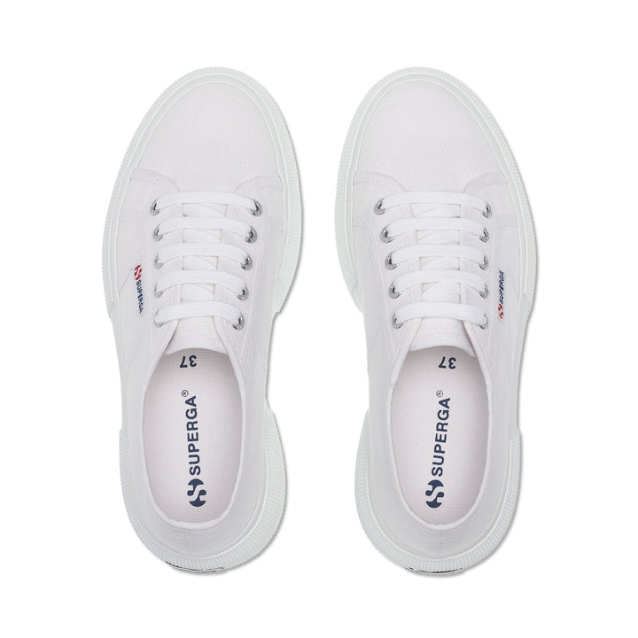 Sneakers bianche con zeppa da donna e tomaia in cotone 4