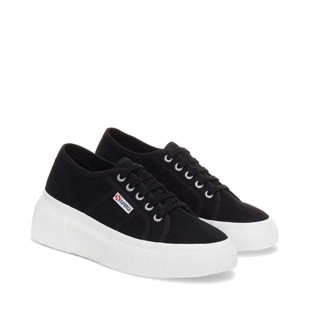 Woman's Wedge Black Sneakers with Cotton Upper 02