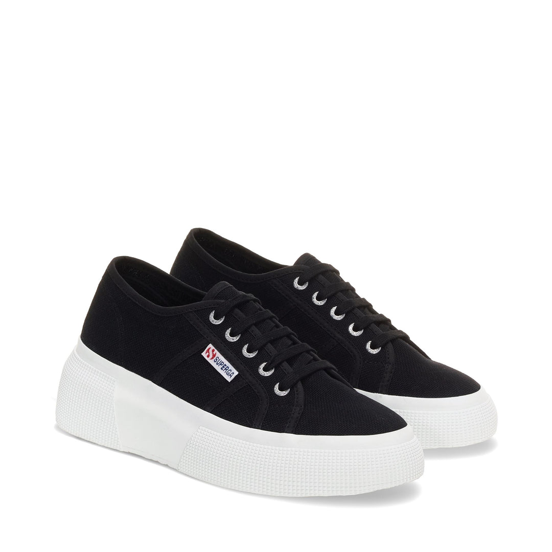 Zapatillas negras de cuña para mujer con parte superior de algodón main