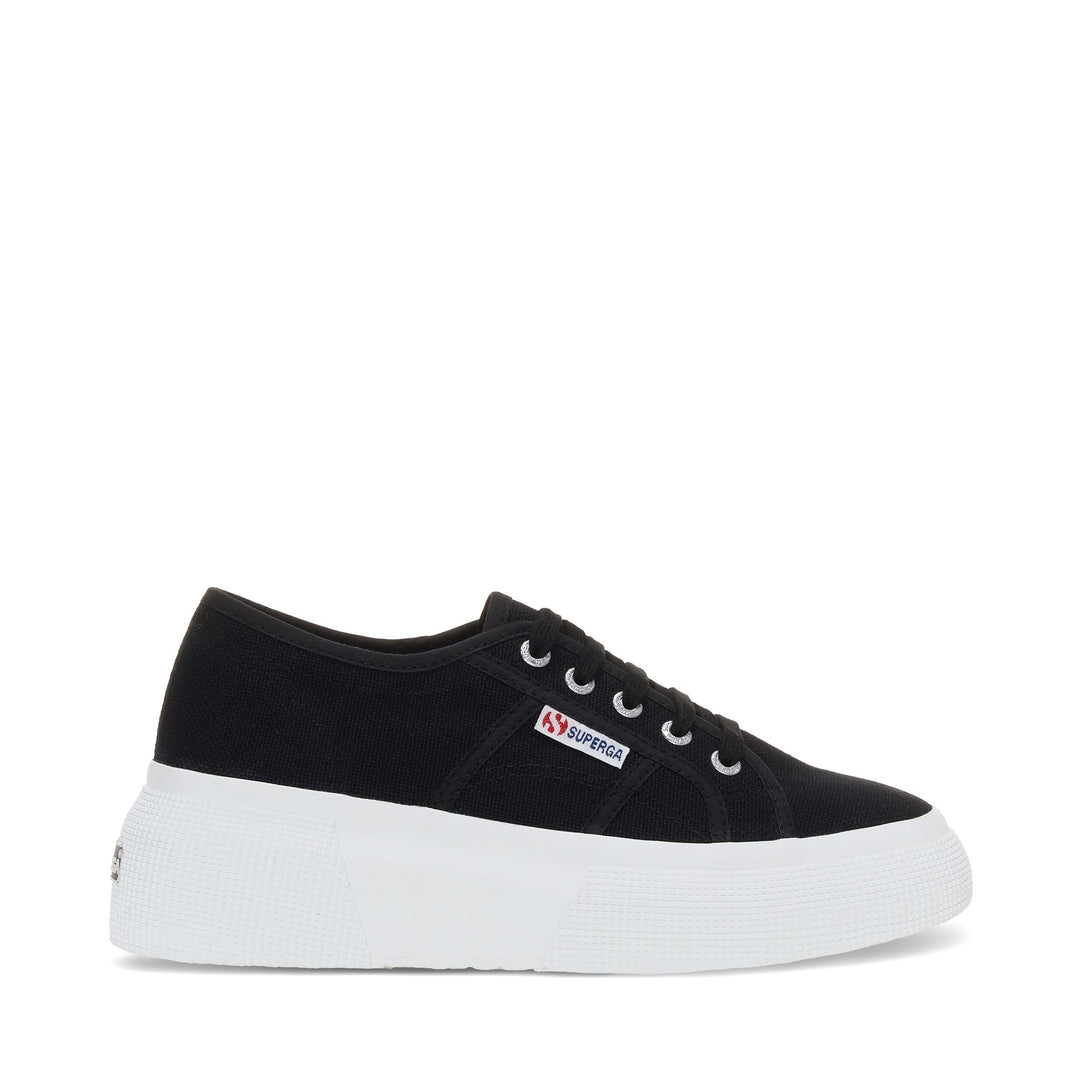 Woman's Wedge Black Sneakers with Cotton Upper 01