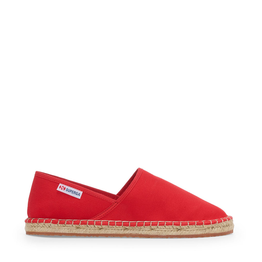 Espadrillas unisex rosse con tacco basso e tomaia in cotone 01