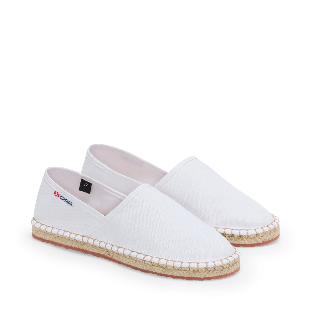 Espadrillas unisex bianche con tacco basso e tomaia in cotone 02