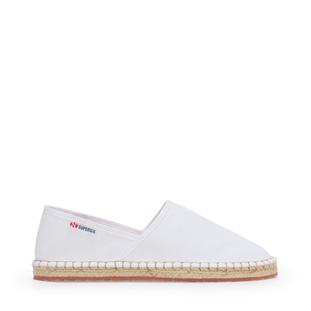 Espadrillas unisex bianche con tacco basso e tomaia in cotone 01