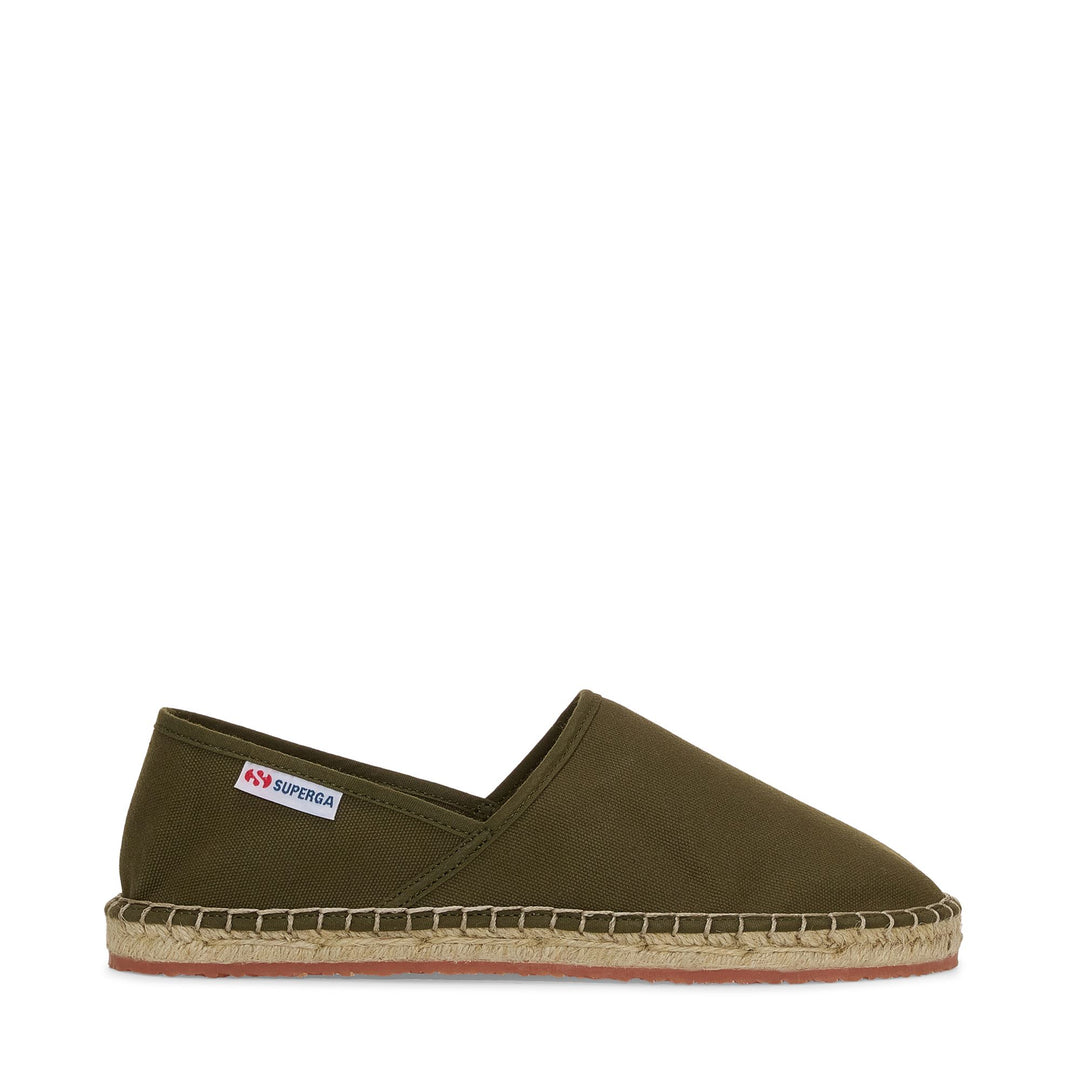 Espadrillas unisex verdi con tacco basso e tomaia in cotone 01