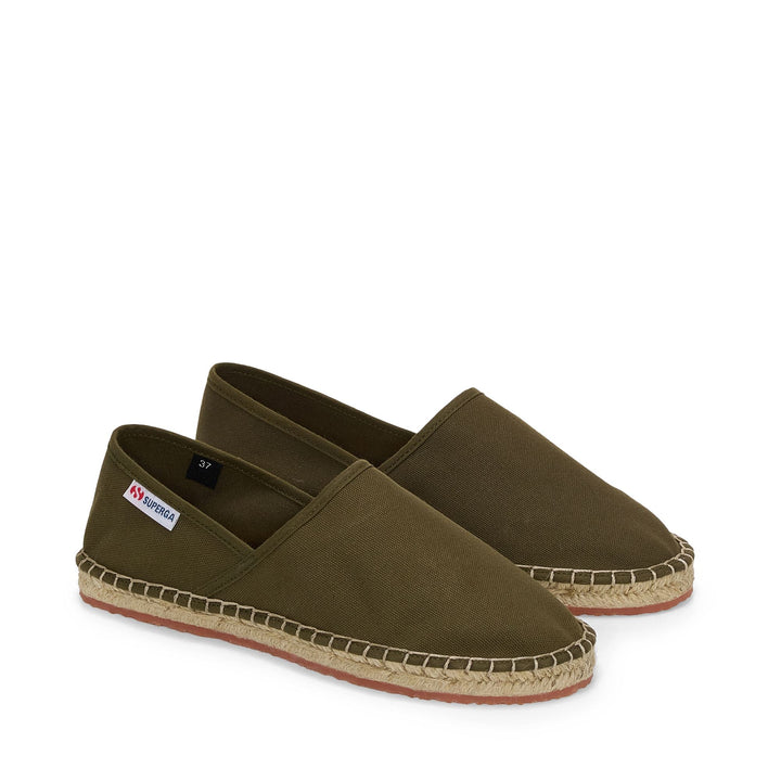 Unisex grüne Espadrilles mit niedrigem Absatz und Obermaterial aus Baumwolle 2