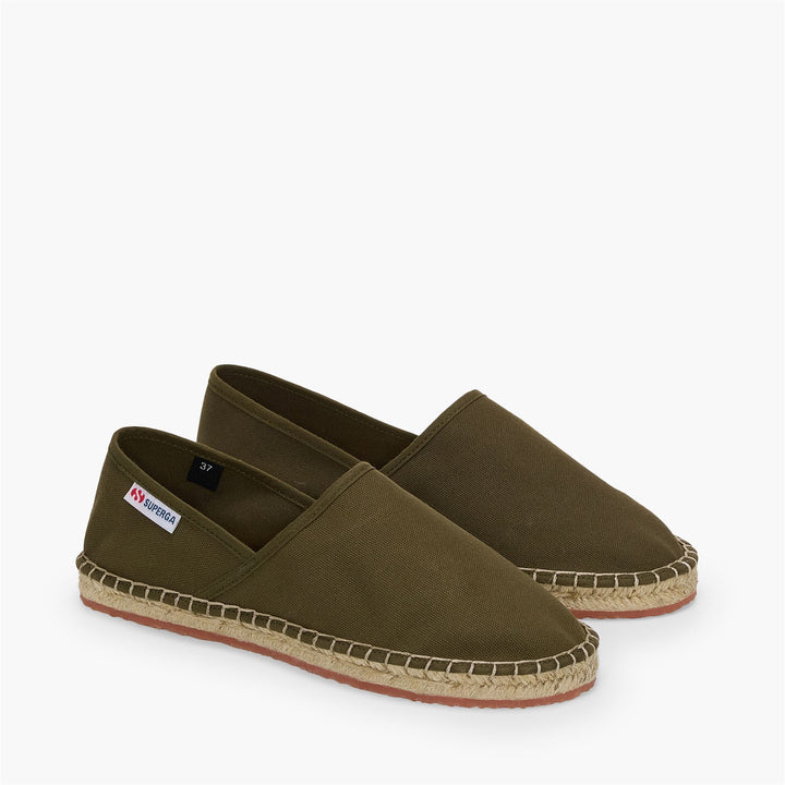 Unisex grüne Espadrilles mit niedrigem Absatz und Obermaterial aus Baumwolle 2