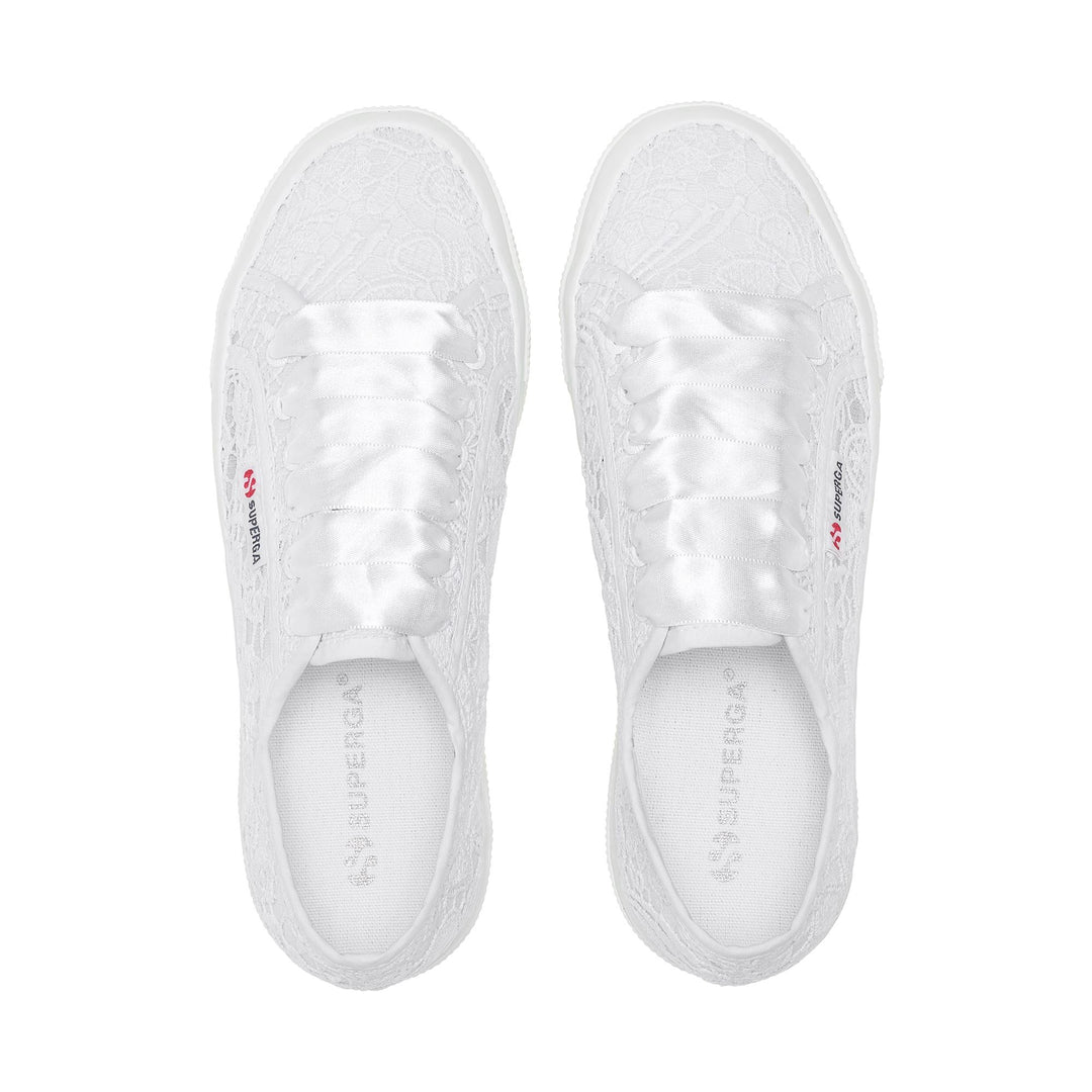 Sneakers da donna con plateau total white e tomaia in macramè main