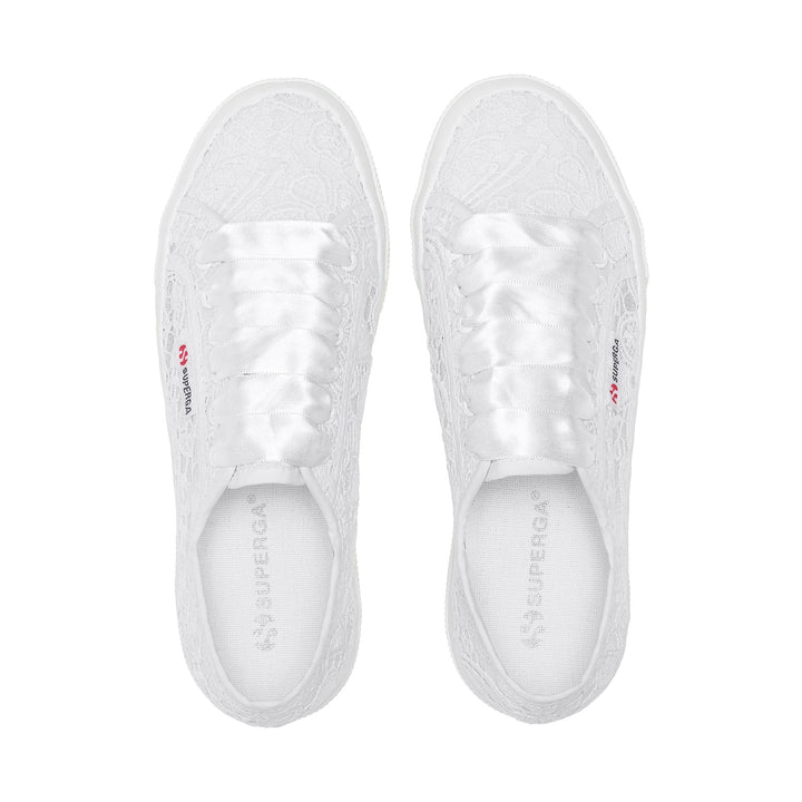 Sneakers da donna con plateau total white e tomaia in macramè 4