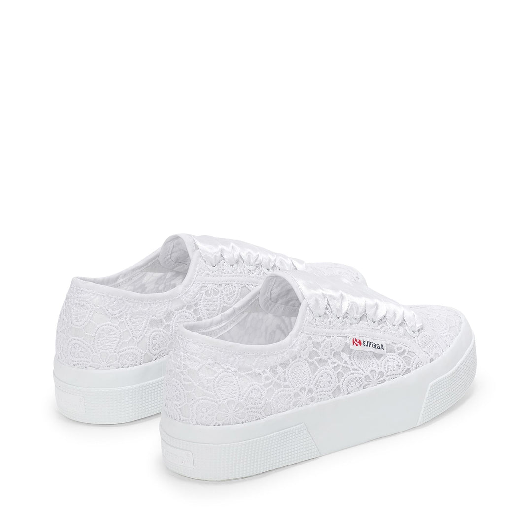Sneakers da donna con plateau total white e tomaia in macramè main
