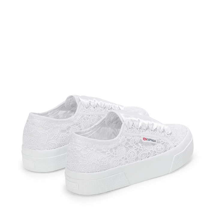 Sneakers da donna con plateau total white e tomaia in macramè 3