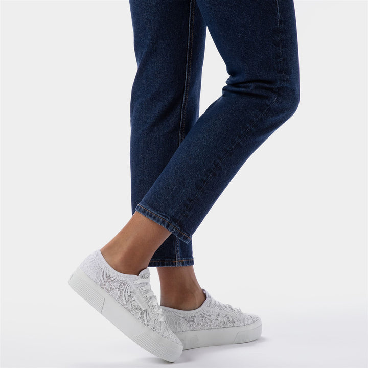 Sneakers da donna con plateau total white e tomaia in macramè 7