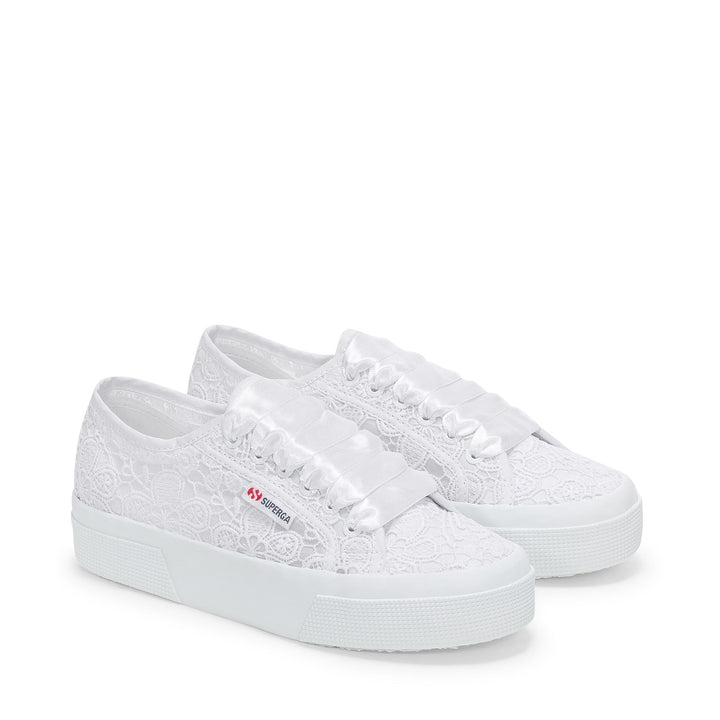 Sneakers da donna con plateau total white e tomaia in macramè 2